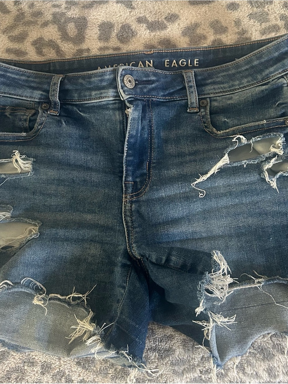 American Eagle Outfitters Women's Ripped Indigo Denim Jean Shorts
